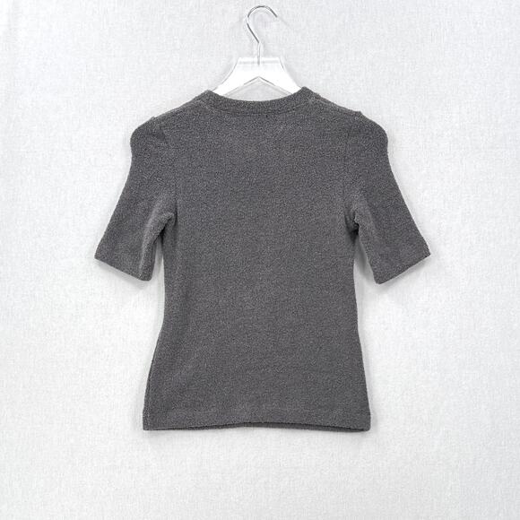 ENZA COSTA Terry Knit Half Sleeve Sweater Top Womens Small Gray Crew Neck NEW - Picture 2 of 12